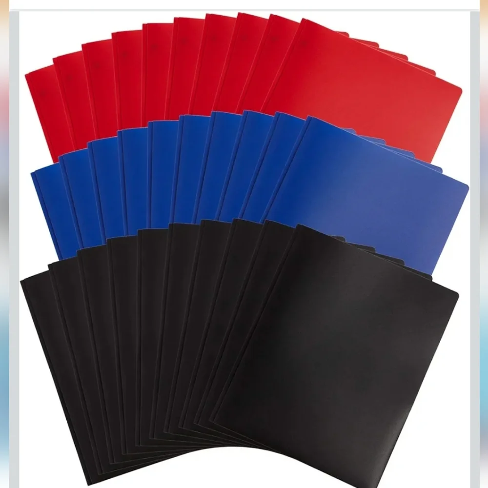 30 Pack Plastic Two Pocket Plastic Folders with Prongs Bulk, Assorted Dark Color